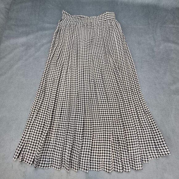 Vtg Silk Maxi Pleated Houndstooth Skirt 6 Geoffrey Alexander For Private Agenda - Picture 1 of 8